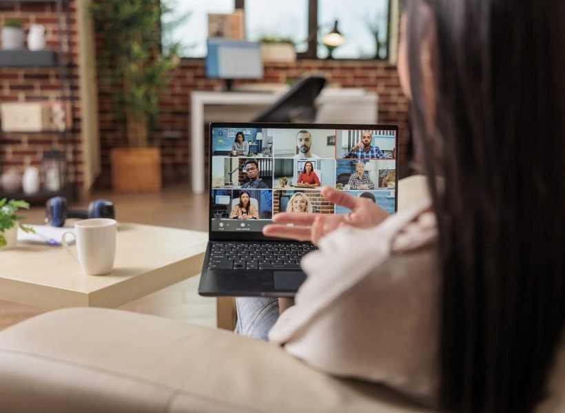 Woman on online video call communication